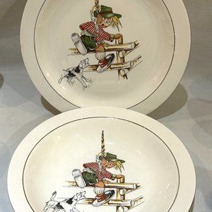 Figgjo Flint Vintage Plate and Rim Bowl Boy & Dog VTG 8" Made In Norway